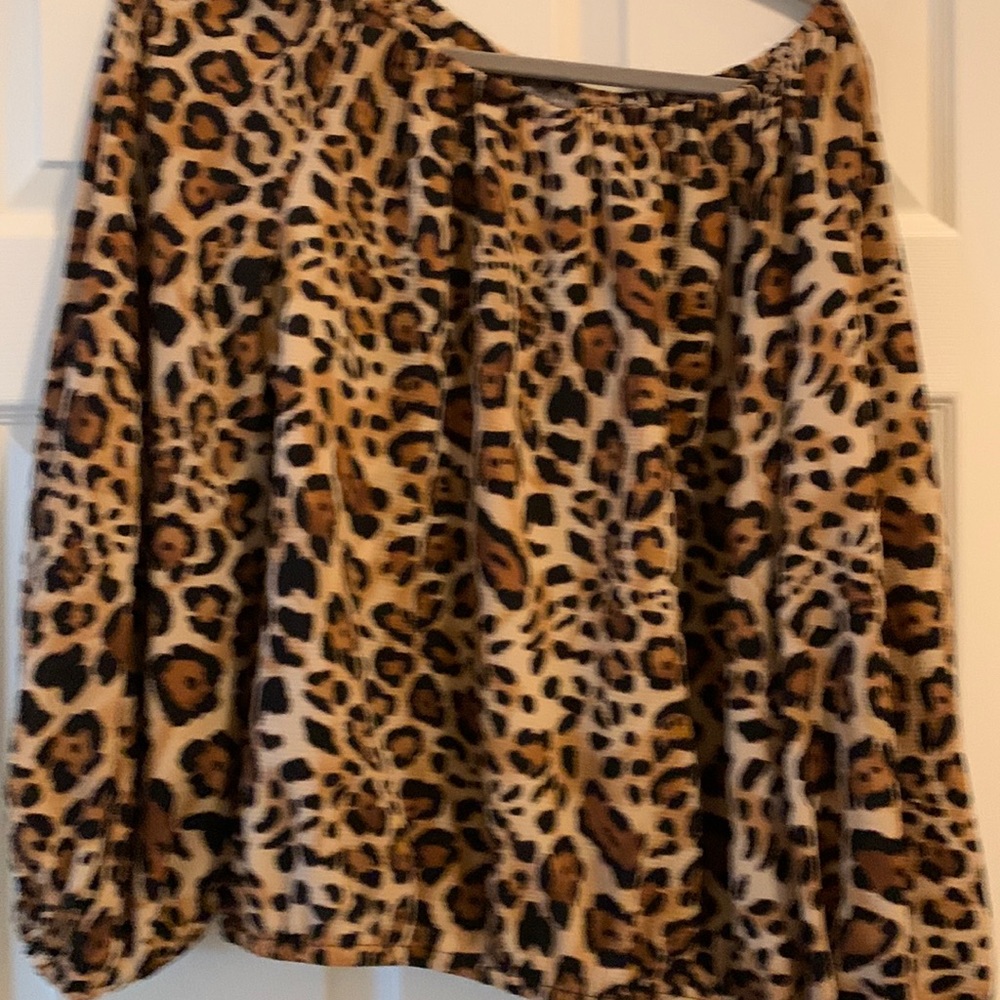 Animal print blouse can wear off the shoulders or regular